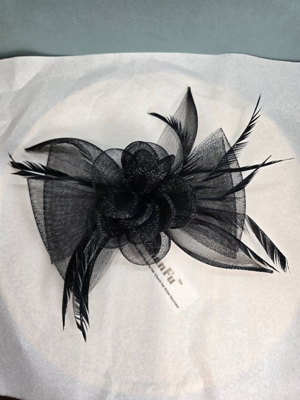 Black Mesh and Feather Fascinator Hair Clip Kentucky Derby / Bridal / Church Hat